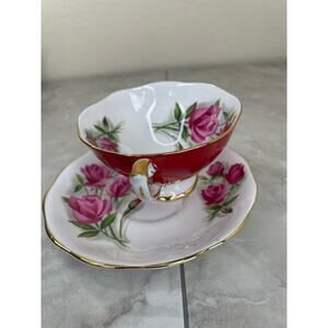 Royal Standard Fashion Tea cup and Saucer Red Pink Floral